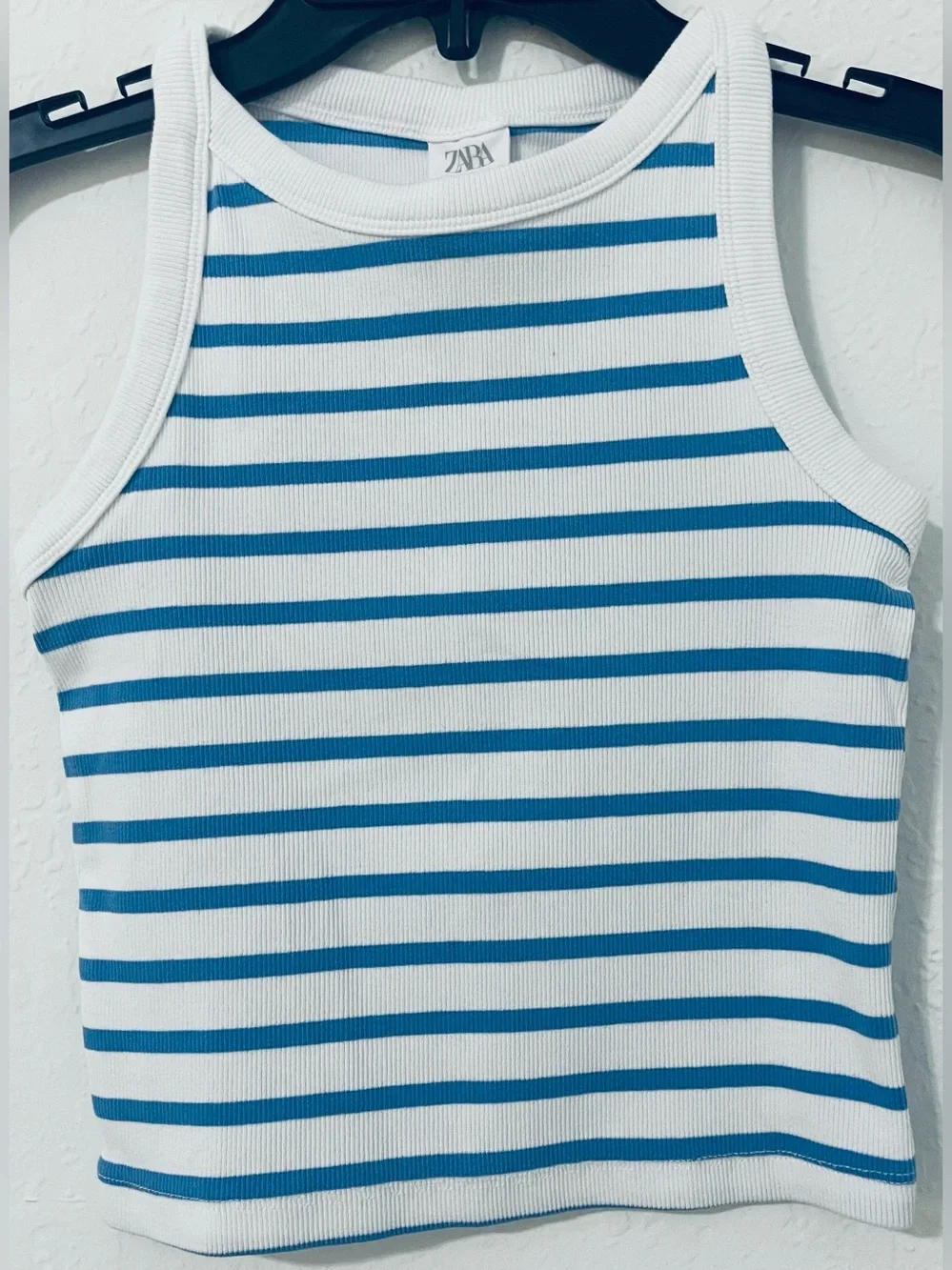 Zara Kids Blue and White Striped Ribbed Tank